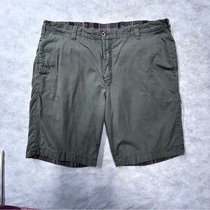 Olde School Indian Madras Homespun Olive Green/Plaid Revers Flat Front Shorts 36